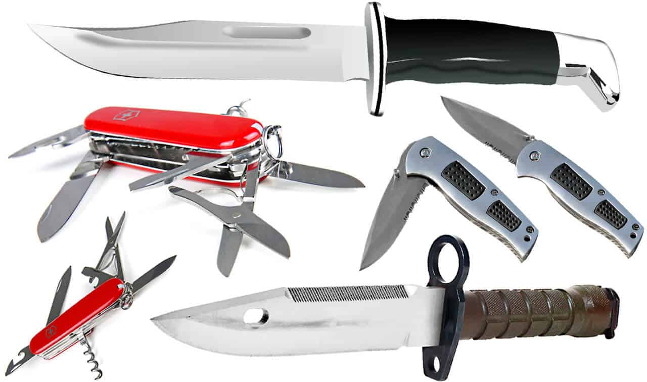 diferentes tipos de facas e canivetes