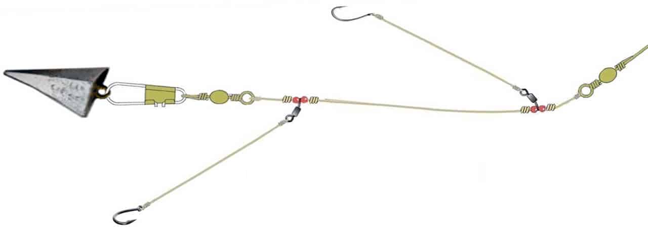 montagem de anzol com chumbada para pesca de praia